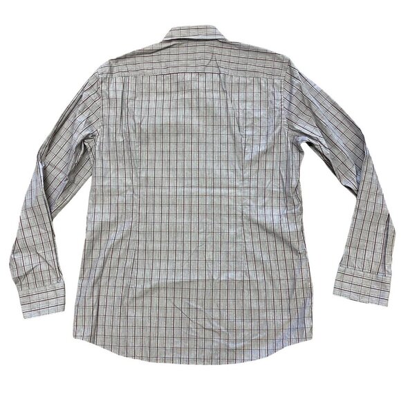 Hugo Boss mens Shirt 17 43 Slim Fit Burgundy Gray Plaid Check Button Down Cotton - Picture 3 of 5